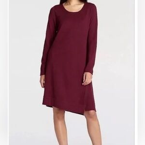 Eileen Fisher Long Sleeve Asymmetric Hem Dress in Burgundy